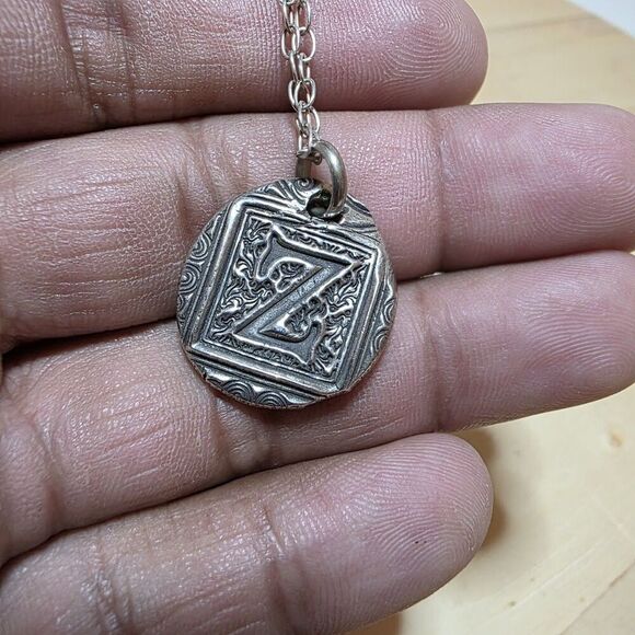 Sterling Silver 925 Wax Seal Letter Z Pendant Necklace 18 In. Weighs 10 Grams - Picture 6 of 11